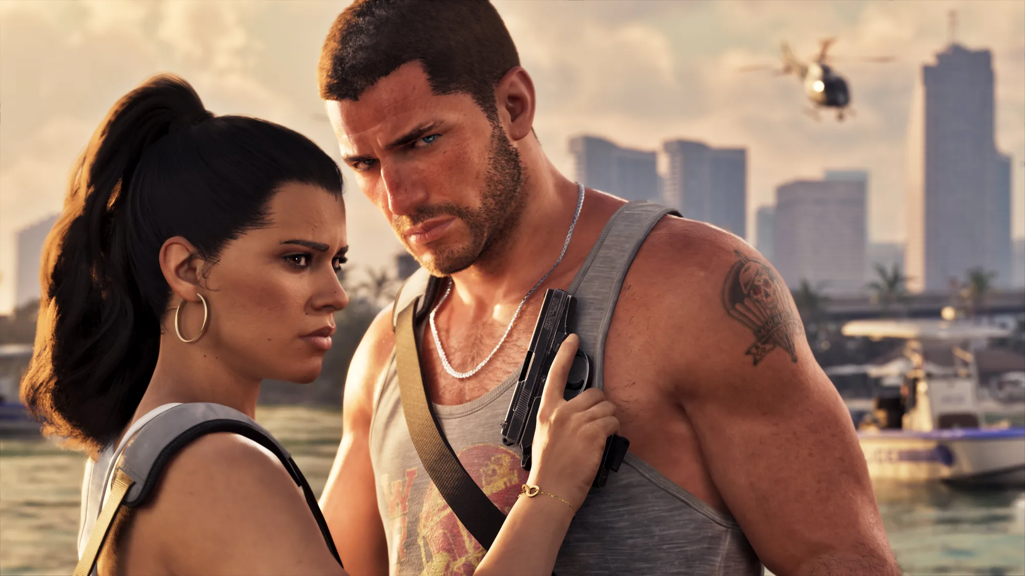 Lucía y Jason en el puerto de Vice City